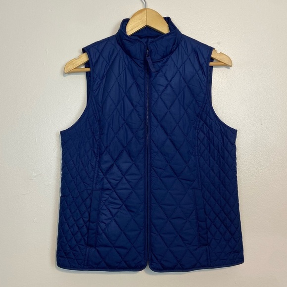 TALBOTS Navy Quilted Puffer Vest Lightweight Layering Essential Medium Petite - Picture 2 of 5